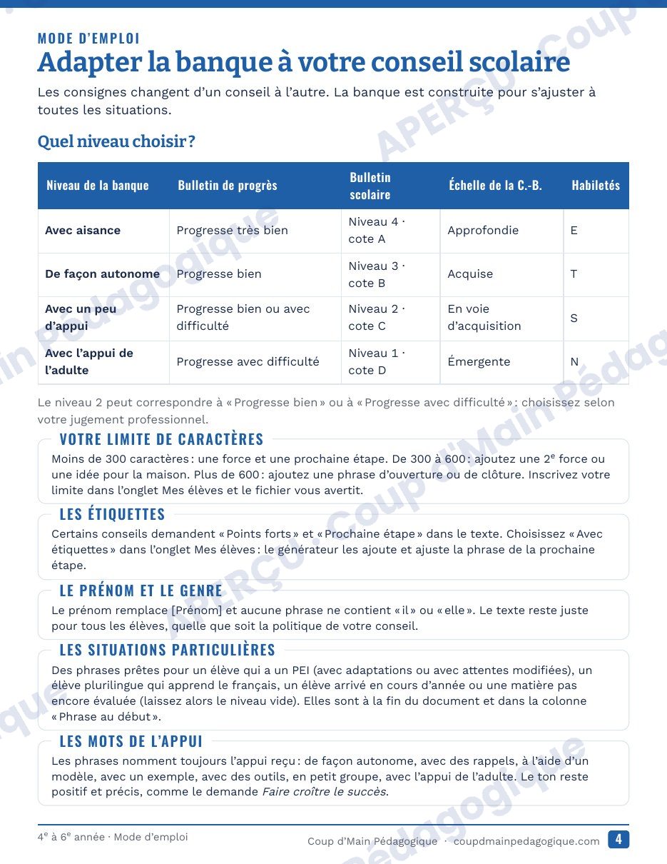 Page 5 — Générateur de commentaires du bulletin — 4e-6e année, Ontario