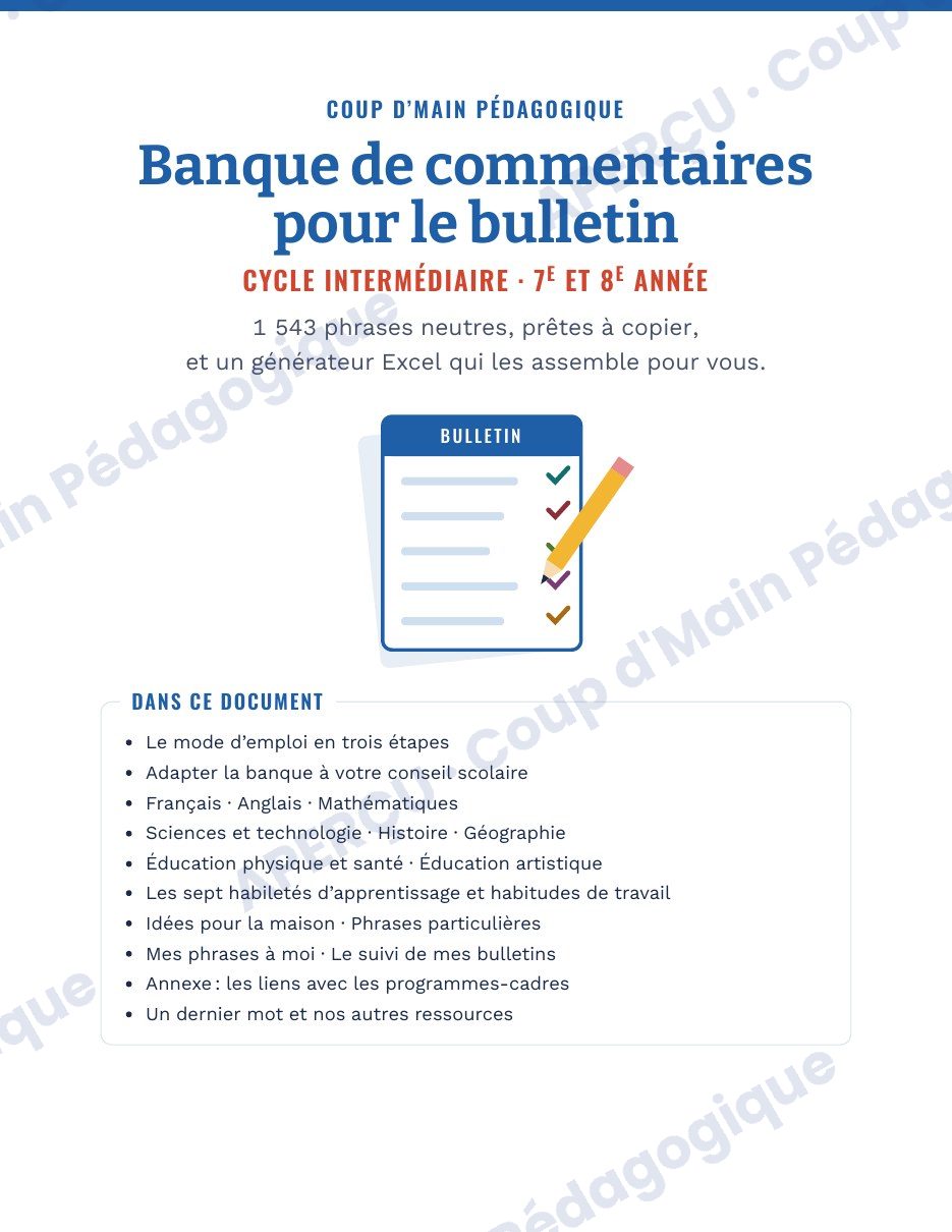 Page 1 — Générateur de commentaires du bulletin — 7e-8e année, Ontario