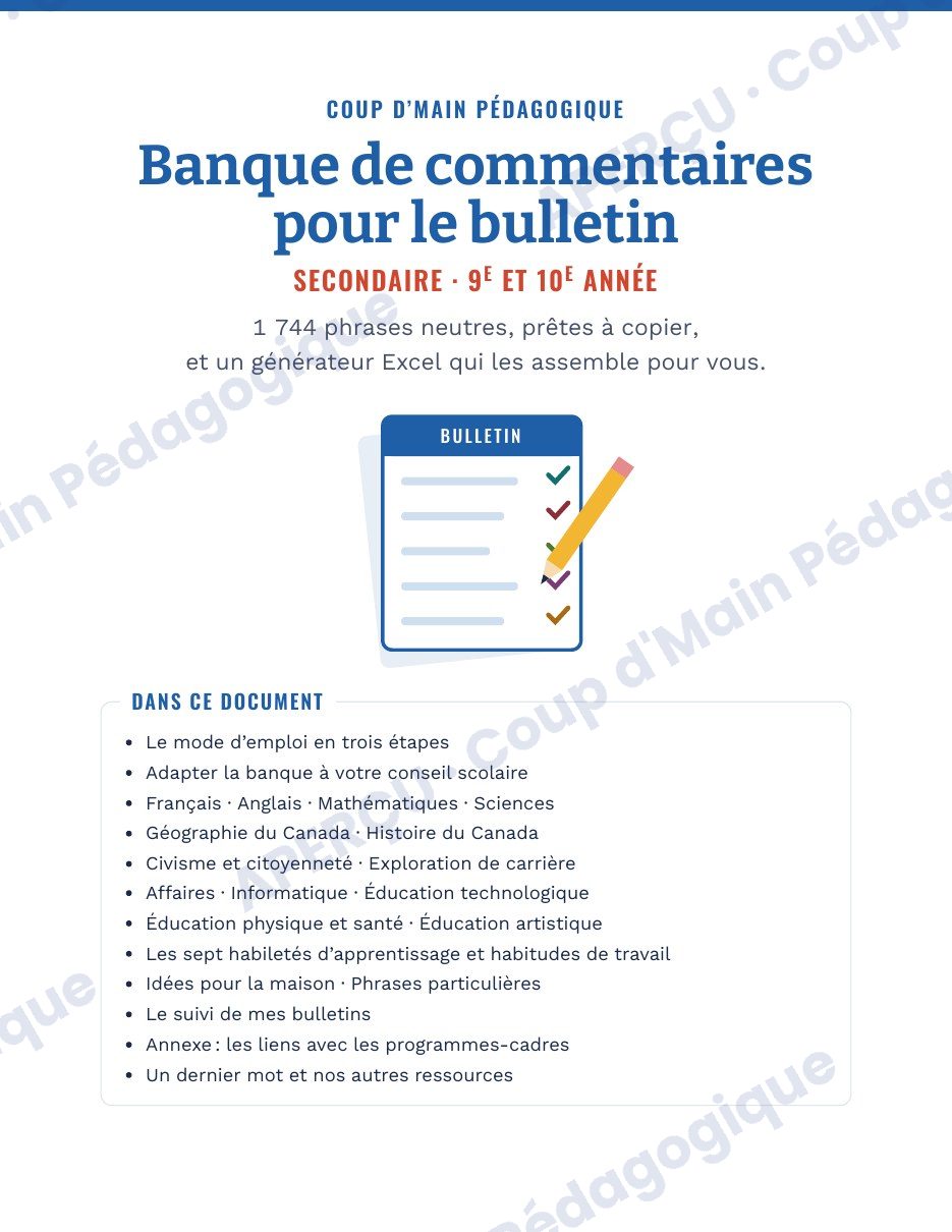 Page 1 — Générateur de commentaires du bulletin — 9e-10e année, Ontario
