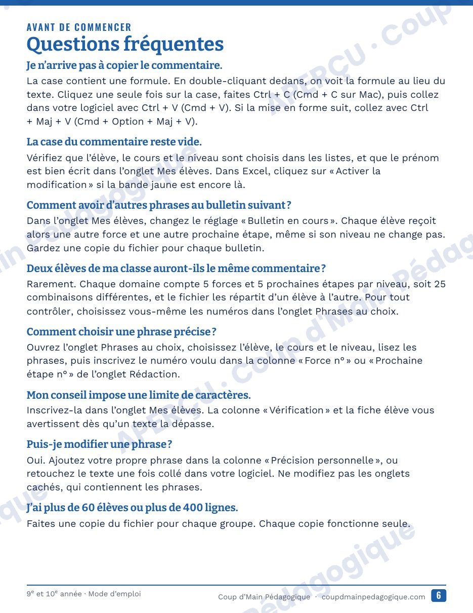 Page 7 — Générateur de commentaires du bulletin — 9e-10e année, Ontario