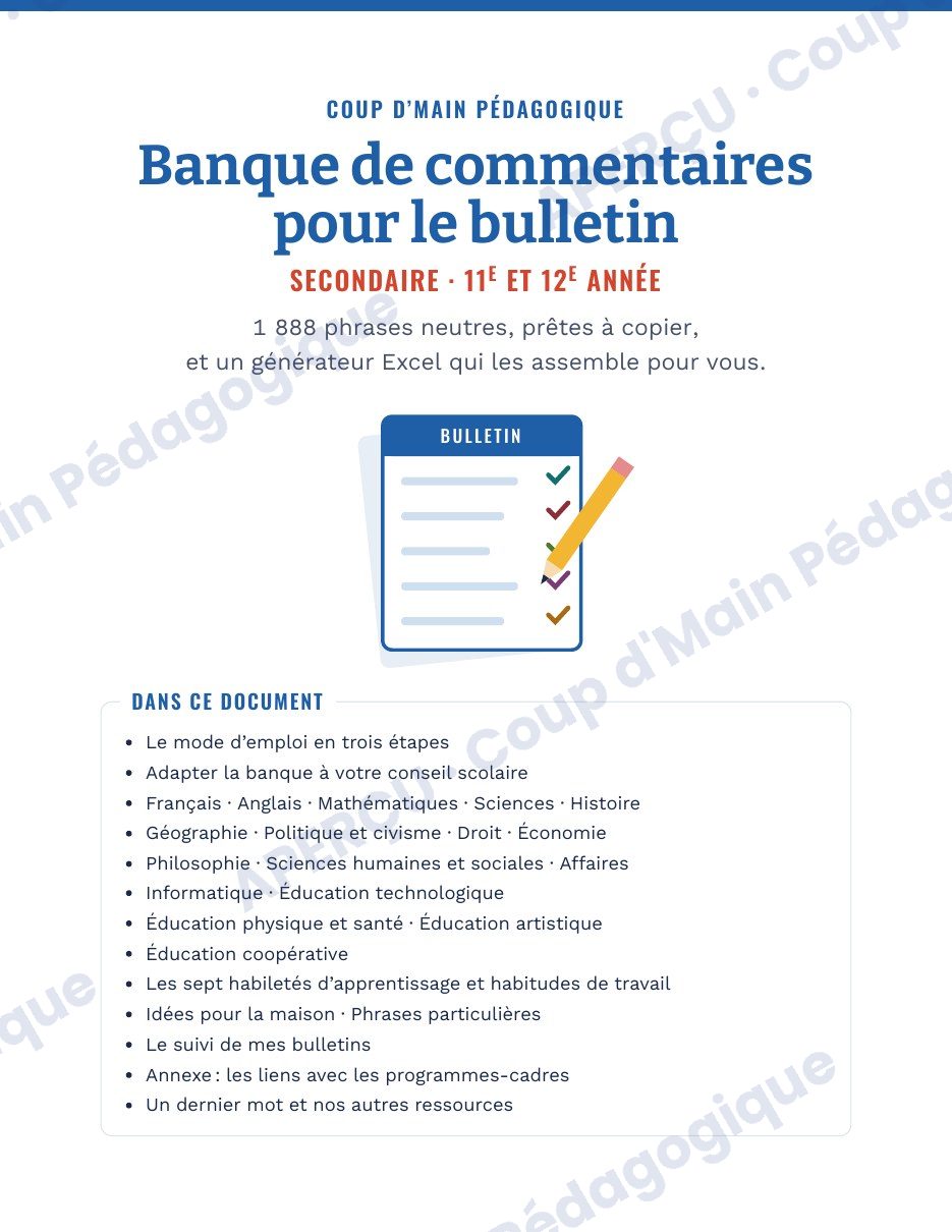 Page 1 — Générateur de commentaires du bulletin — 11e-12e année, Ontario