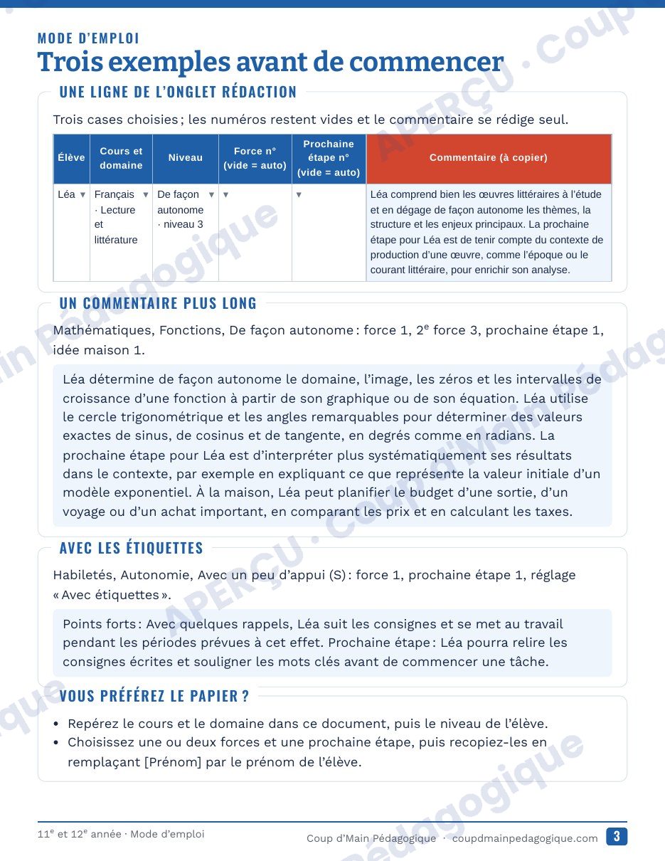 Page 4 — Générateur de commentaires du bulletin — 11e-12e année, Ontario