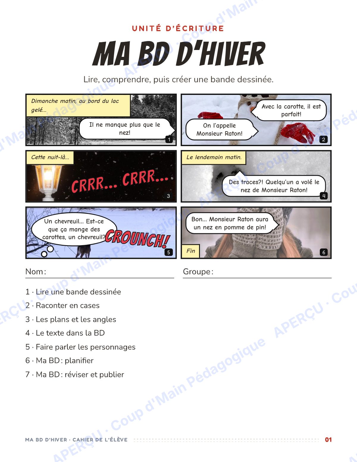 Page 1 — Ma BD d'hiver — 6e année, unité d'écriture