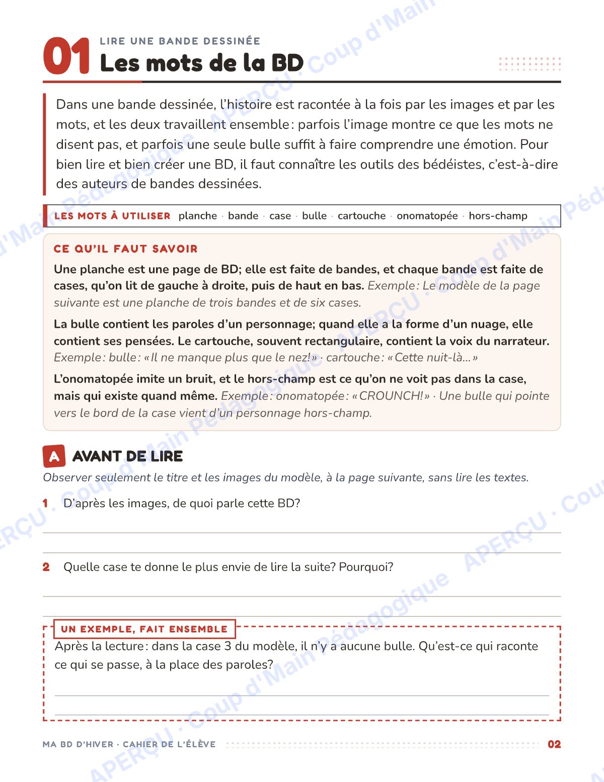Page 2 — Ma BD d'hiver — 6e année, unité d'écriture