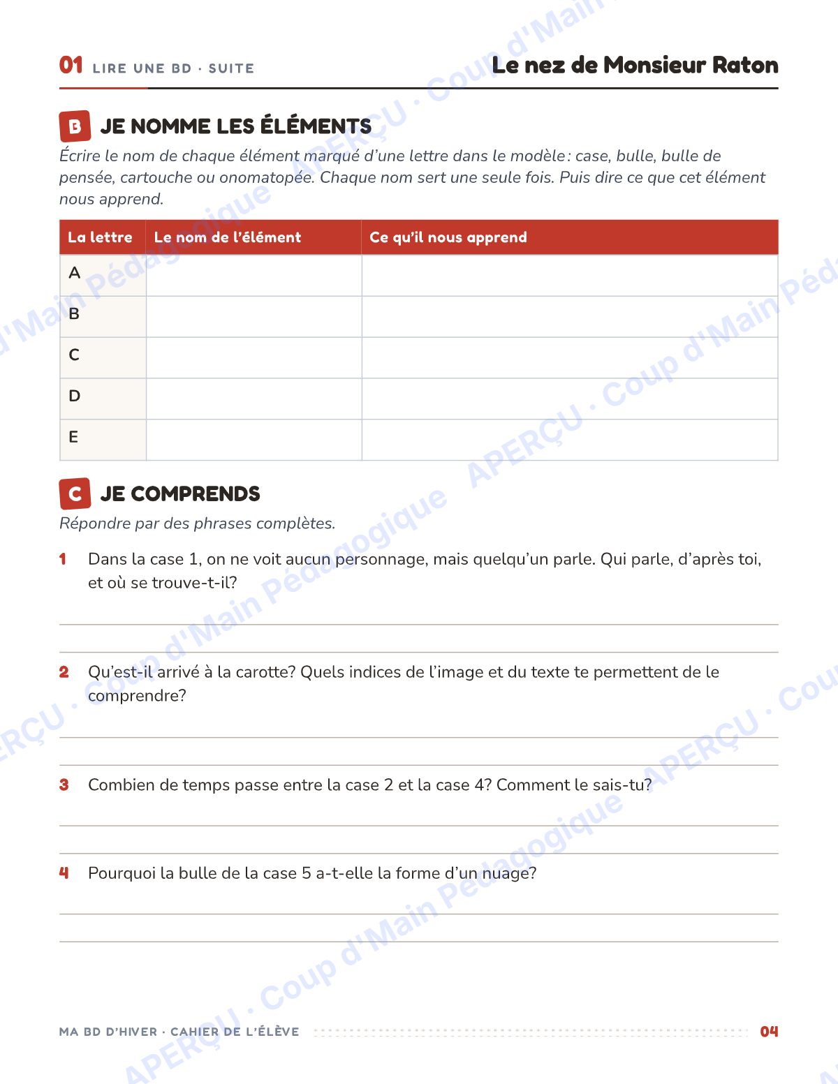 Page 4 — Ma BD d'hiver — 6e année, unité d'écriture