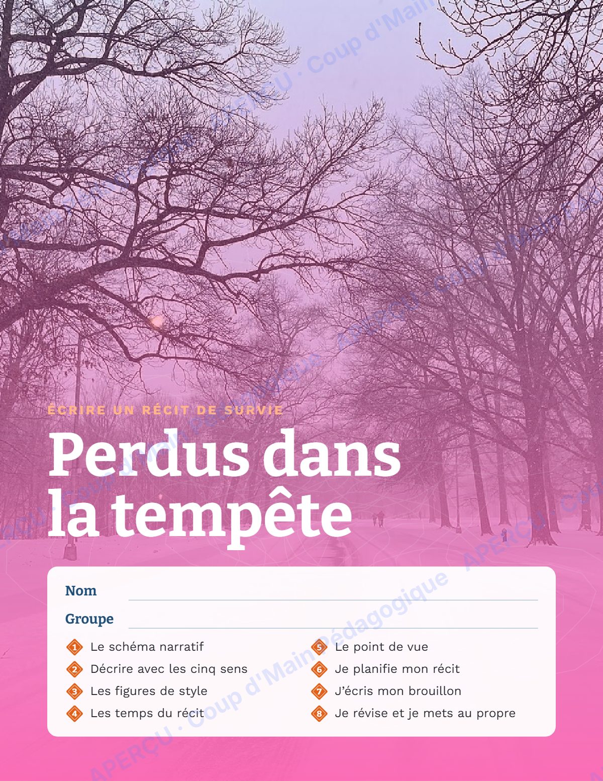 Page 1 — Perdus dans la tempête — 7e-8e année, unité d'écriture