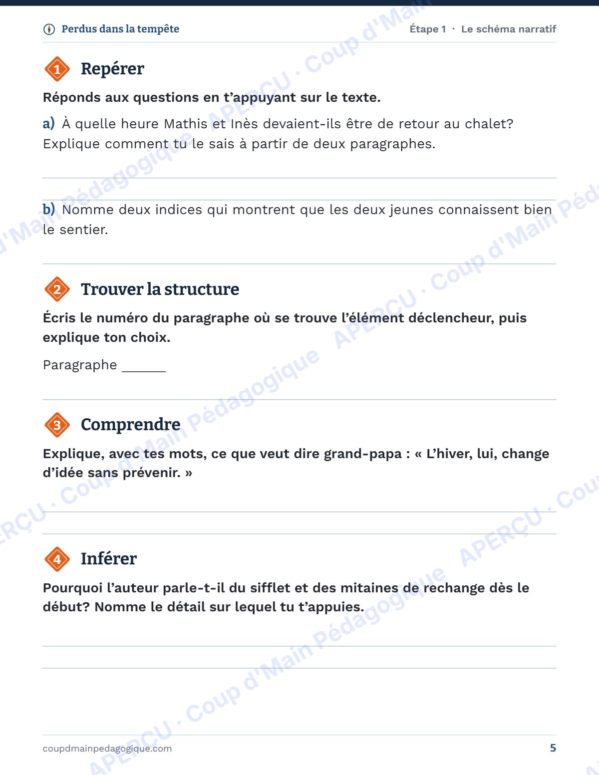 Page 5 — Perdus dans la tempête — 7e-8e année, unité d'écriture