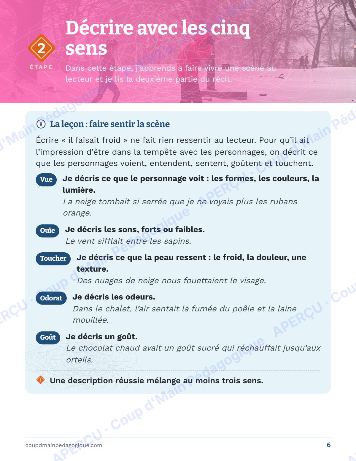 Page 6 — Perdus dans la tempête — 7e-8e année, unité d'écriture