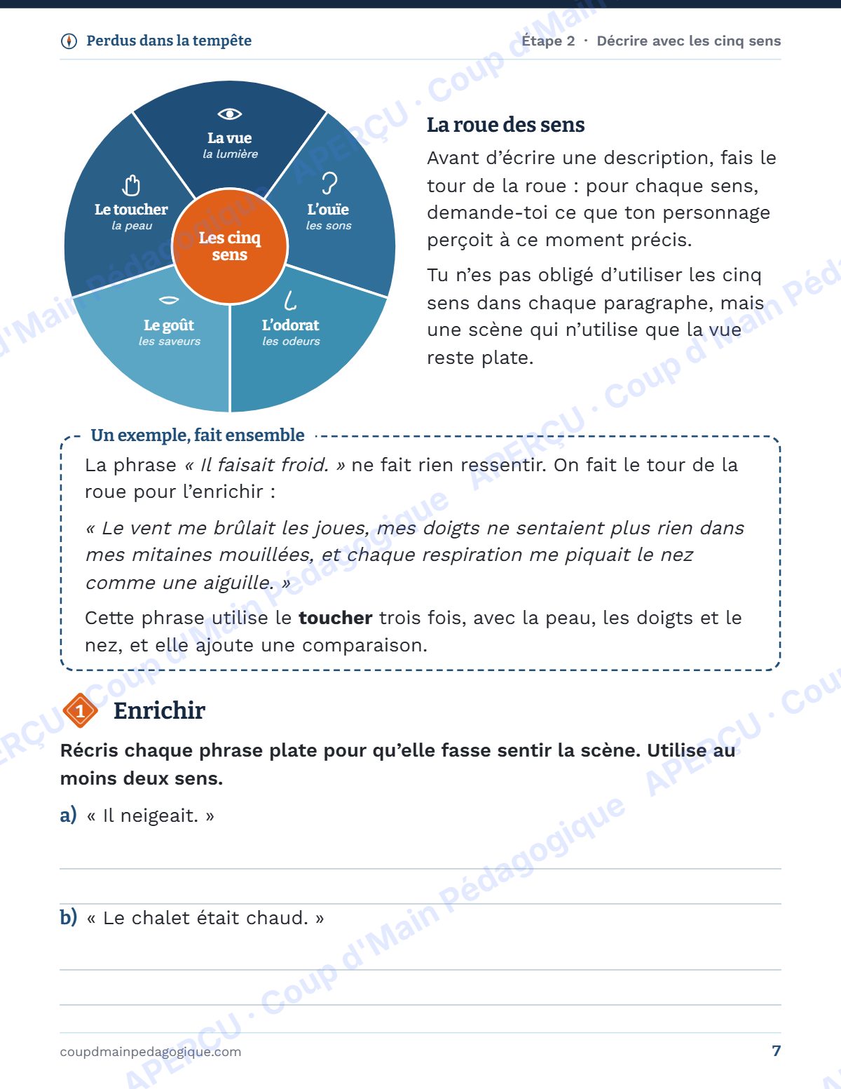 Page 7 — Perdus dans la tempête — 7e-8e année, unité d'écriture