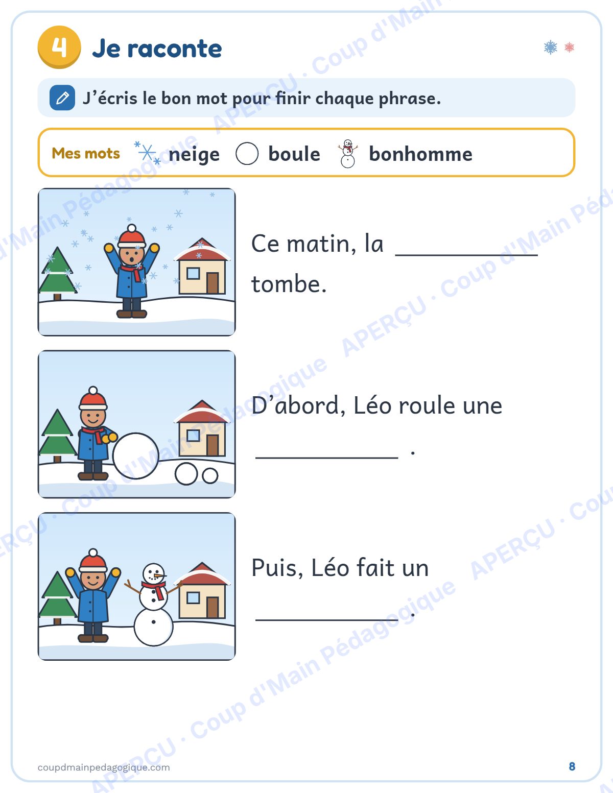 Page 8 — Le bonhomme de neige de Léo — 1re-2e année, mini-unité