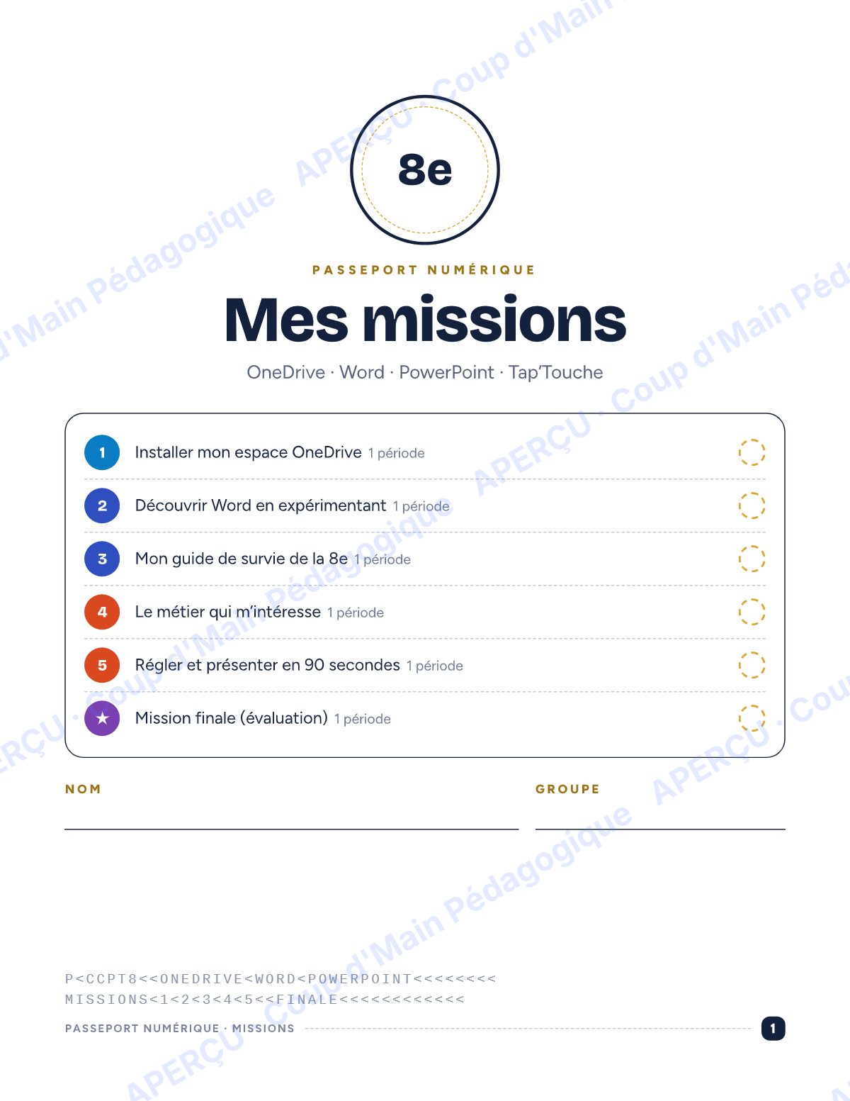 Page 1 — Passeport numérique — 8e année, mini-unité informatique