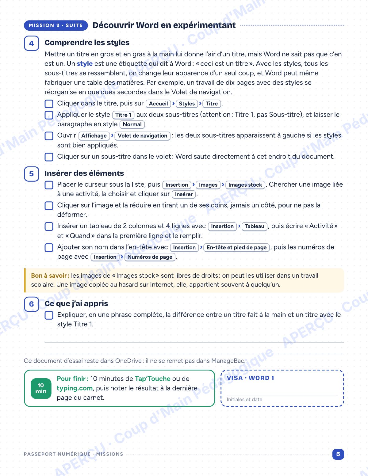 Page 5 — Passeport numérique — 8e année, mini-unité informatique