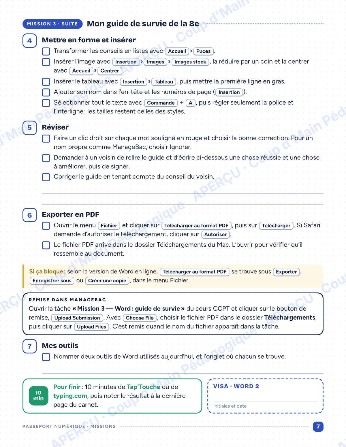 Page 7 — Passeport numérique — 8e année, mini-unité informatique