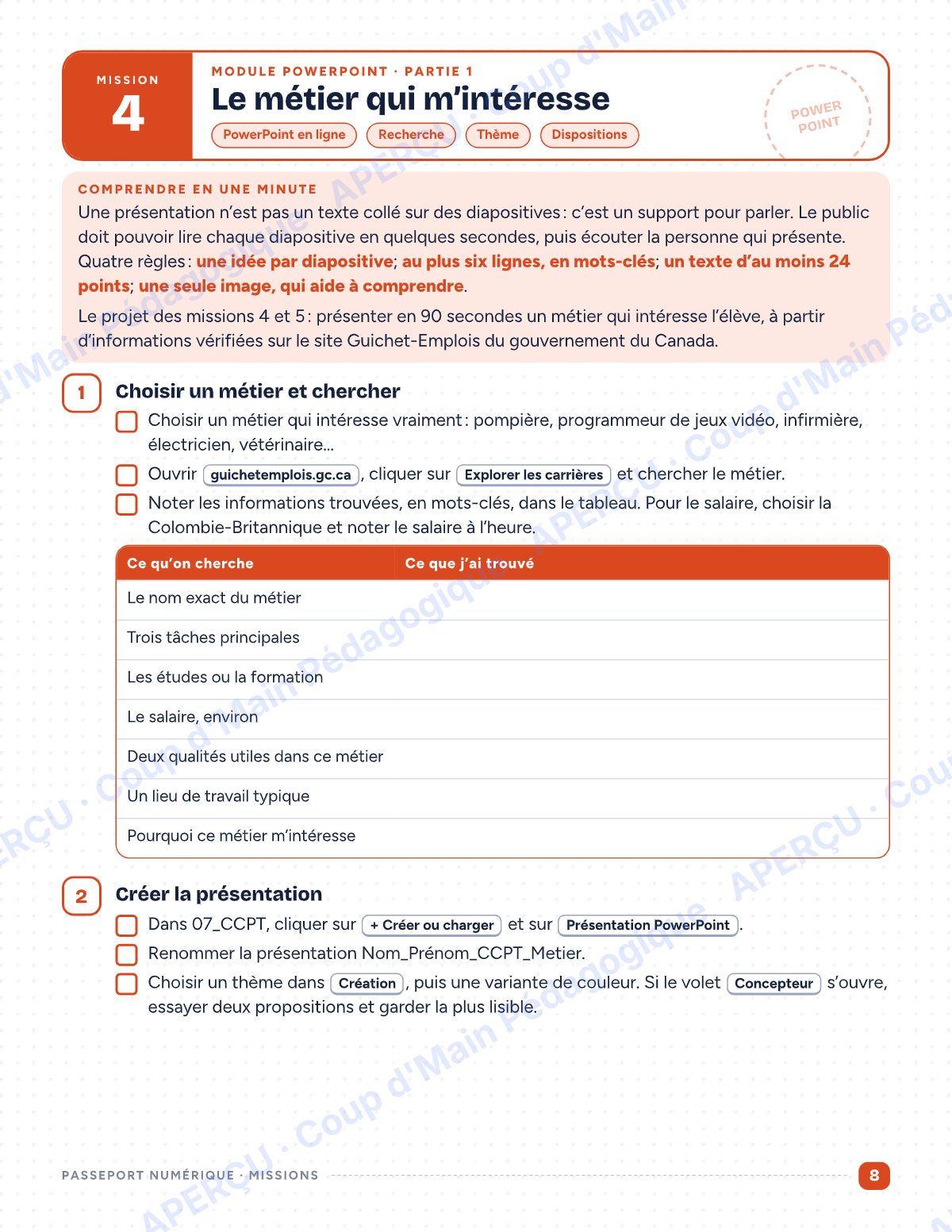 Page 8 — Passeport numérique — 8e année, mini-unité informatique