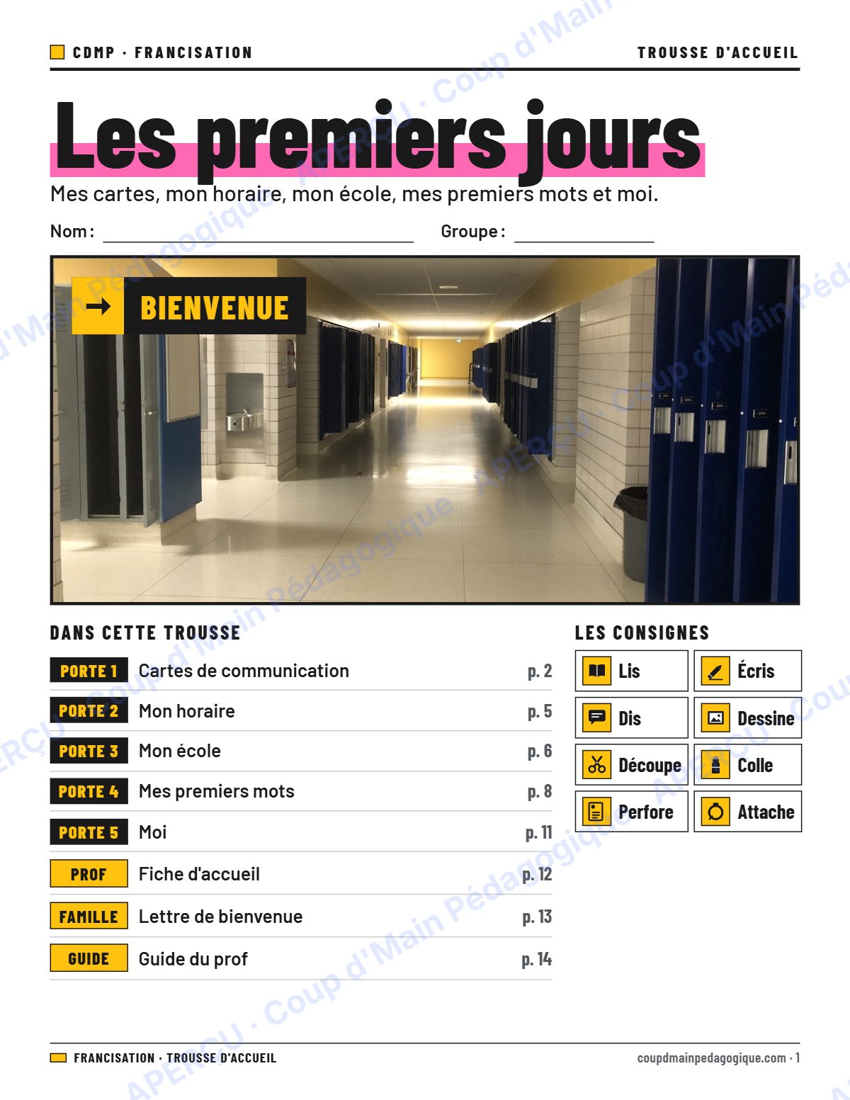 Page 1 — Trousse d'accueil — 7e-9e année, francisation