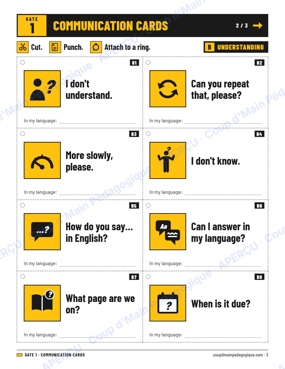 Page 3 — Welcome Kit (The First Days) — 7e-9e année, anglais
