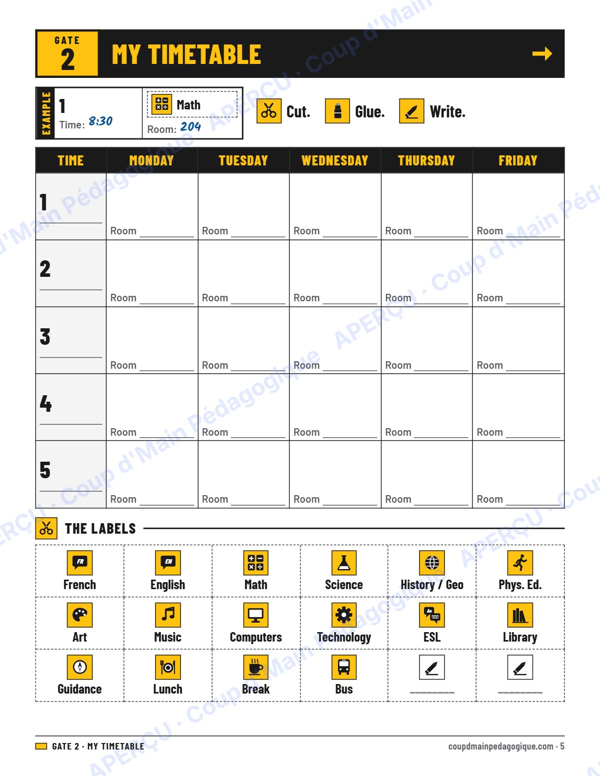 Page 5 — Welcome Kit (The First Days) — 7e-9e année, anglais