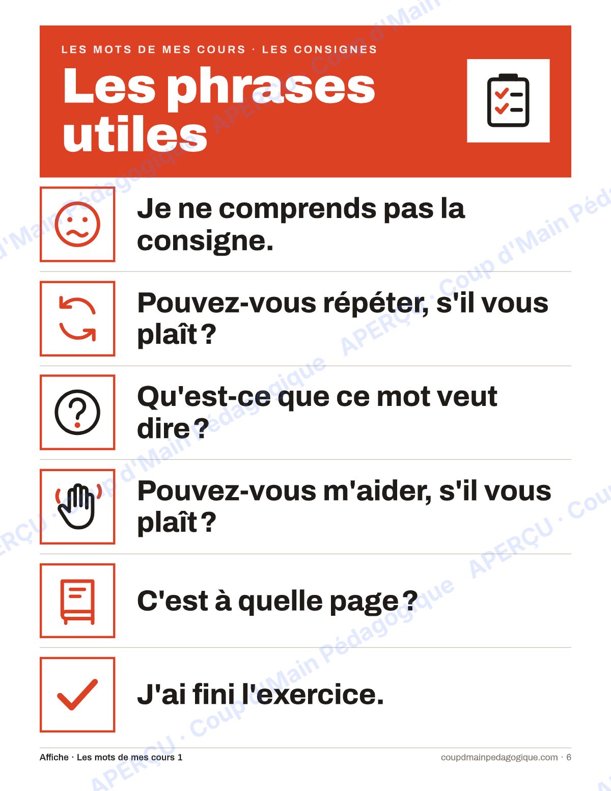Page 6 — Lexique des consignes — 7e-9e année, francisation