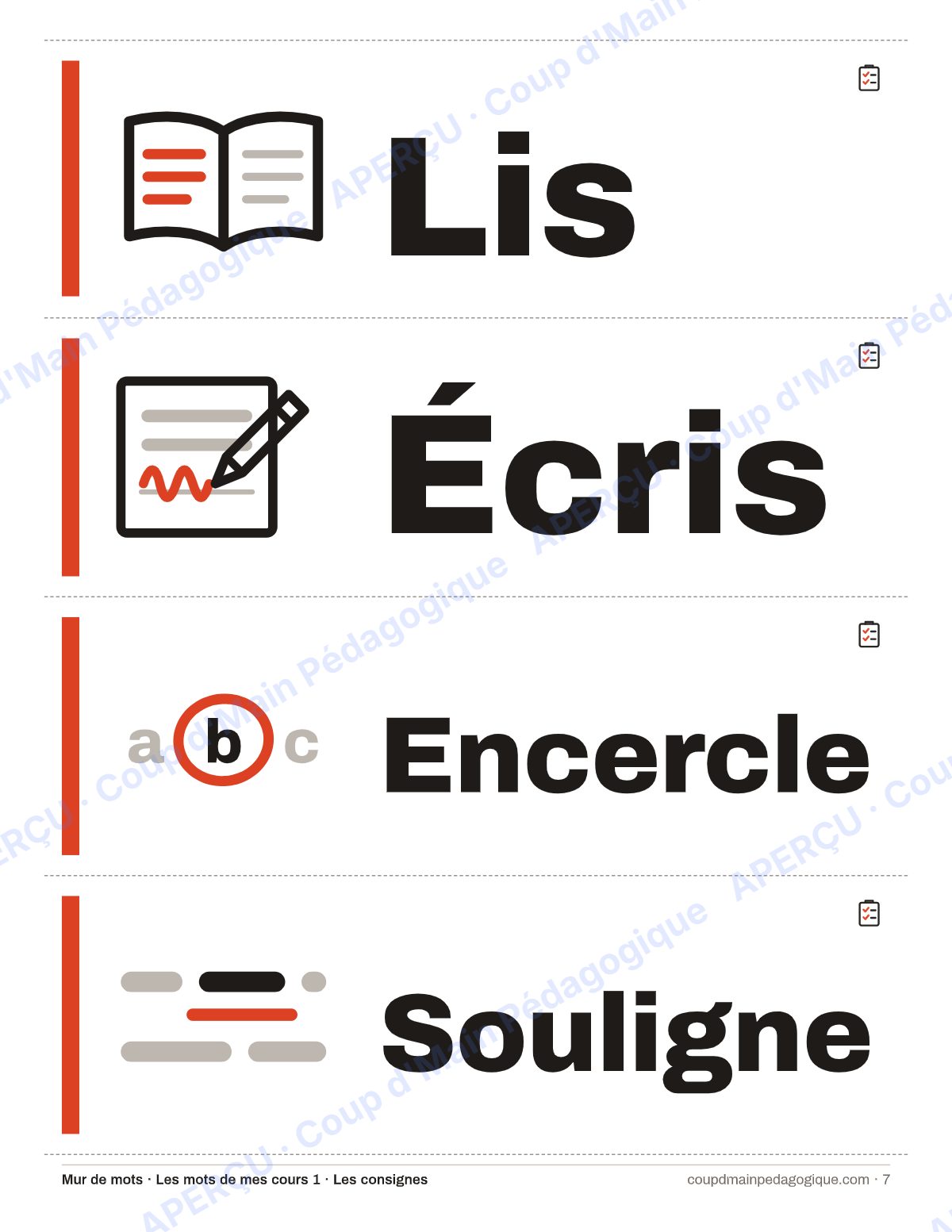 Page 7 — Lexique des consignes — 7e-9e année, francisation