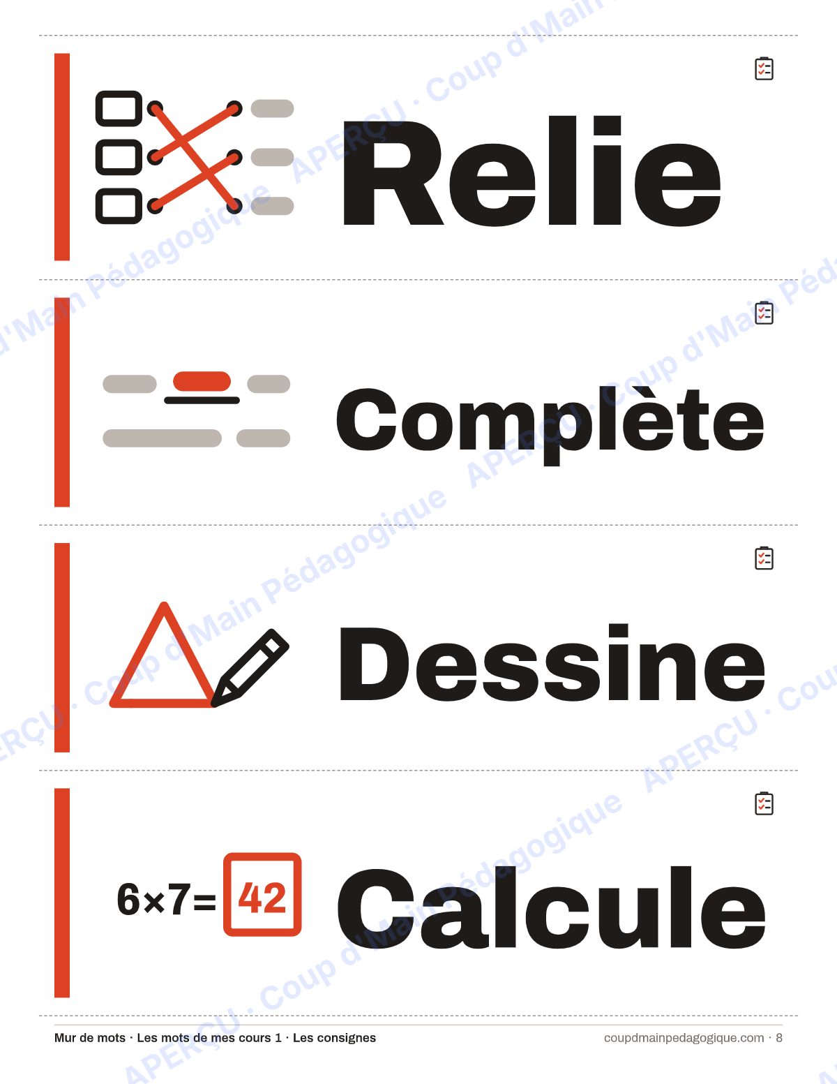 Page 8 — Lexique des consignes — 7e-9e année, francisation