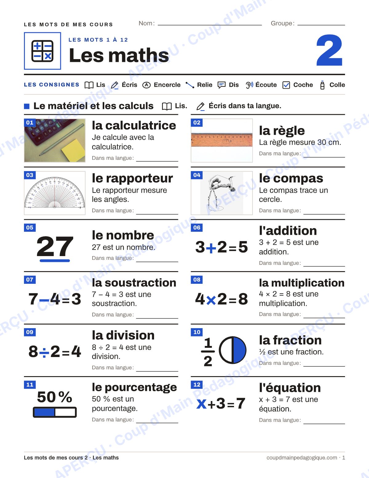 Page 1 — Lexique des maths — 7e-9e année, francisation