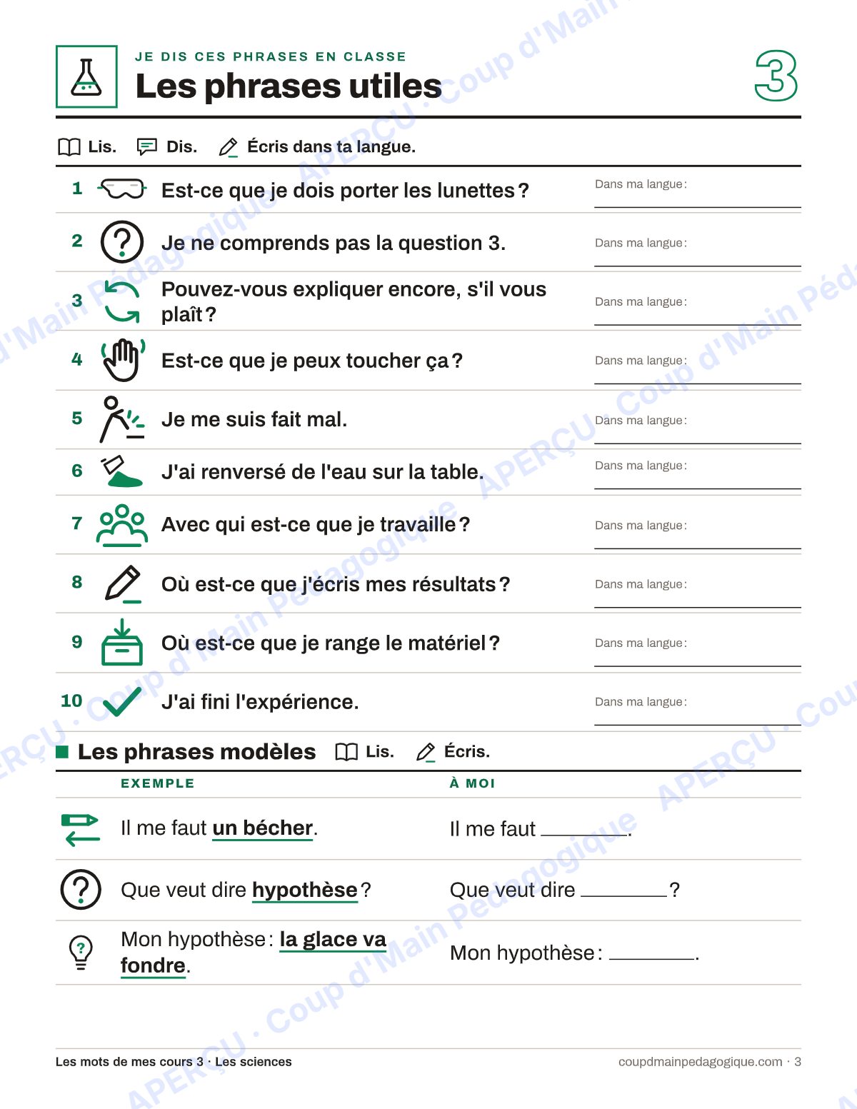 Page 3 — Lexique des sciences — 7e-9e année, francisation