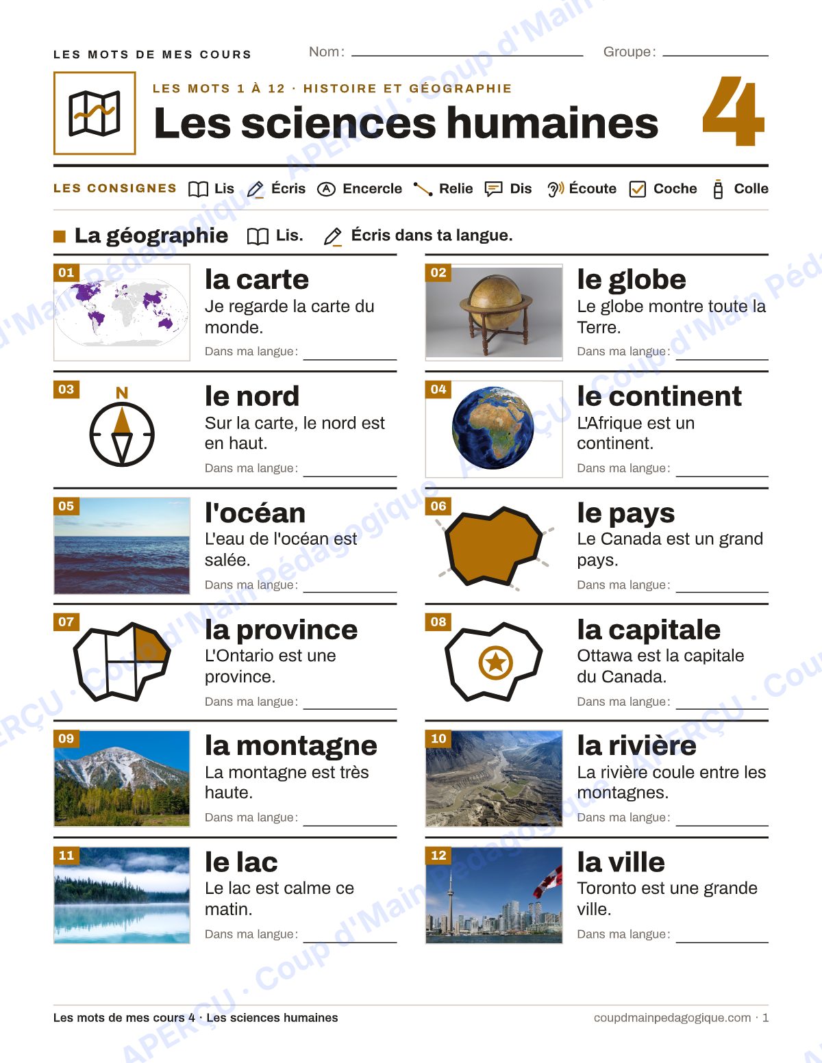 Page 1 — Lexique de sciences humaines — 7e-9e année, francisation