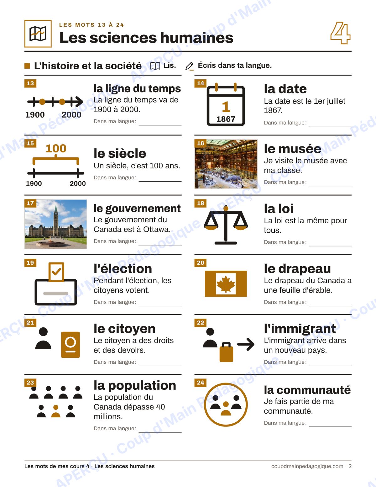 Page 2 — Lexique de sciences humaines — 7e-9e année, francisation