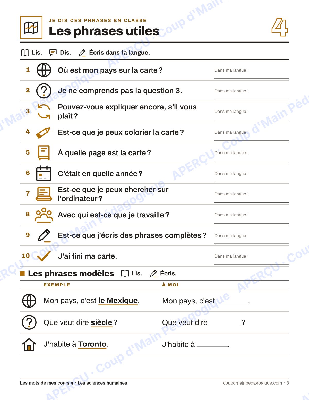 Page 3 — Lexique de sciences humaines — 7e-9e année, francisation