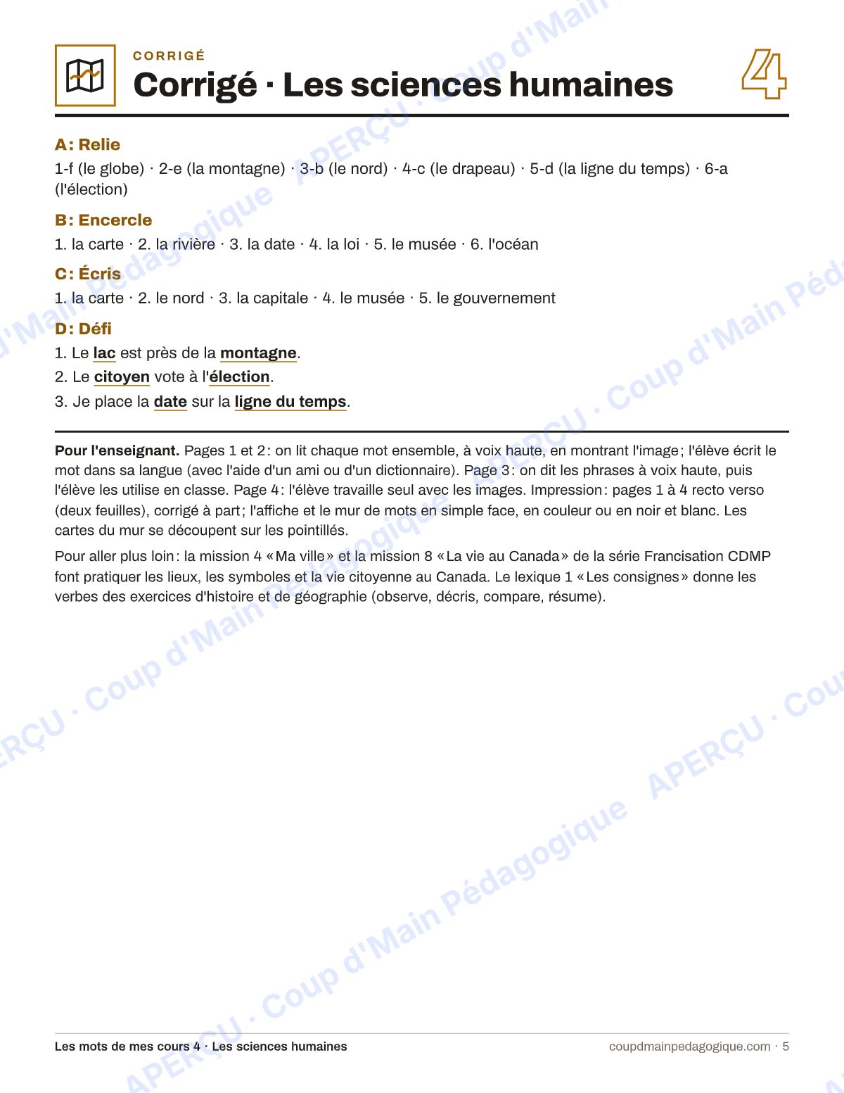 Page 5 — Lexique de sciences humaines — 7e-9e année, francisation