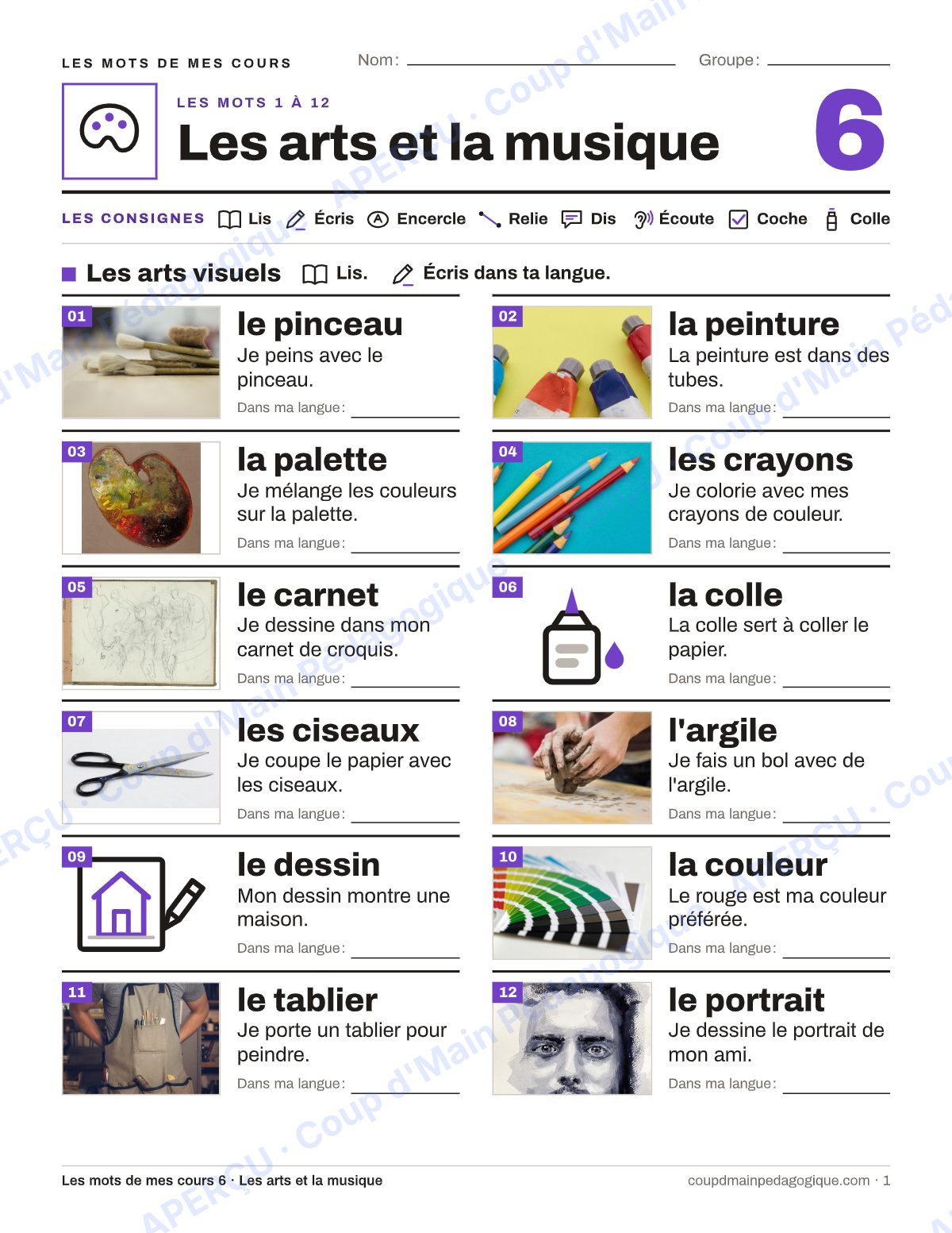 Page 1 — Lexique d'arts et musique — 7e-9e année, francisation