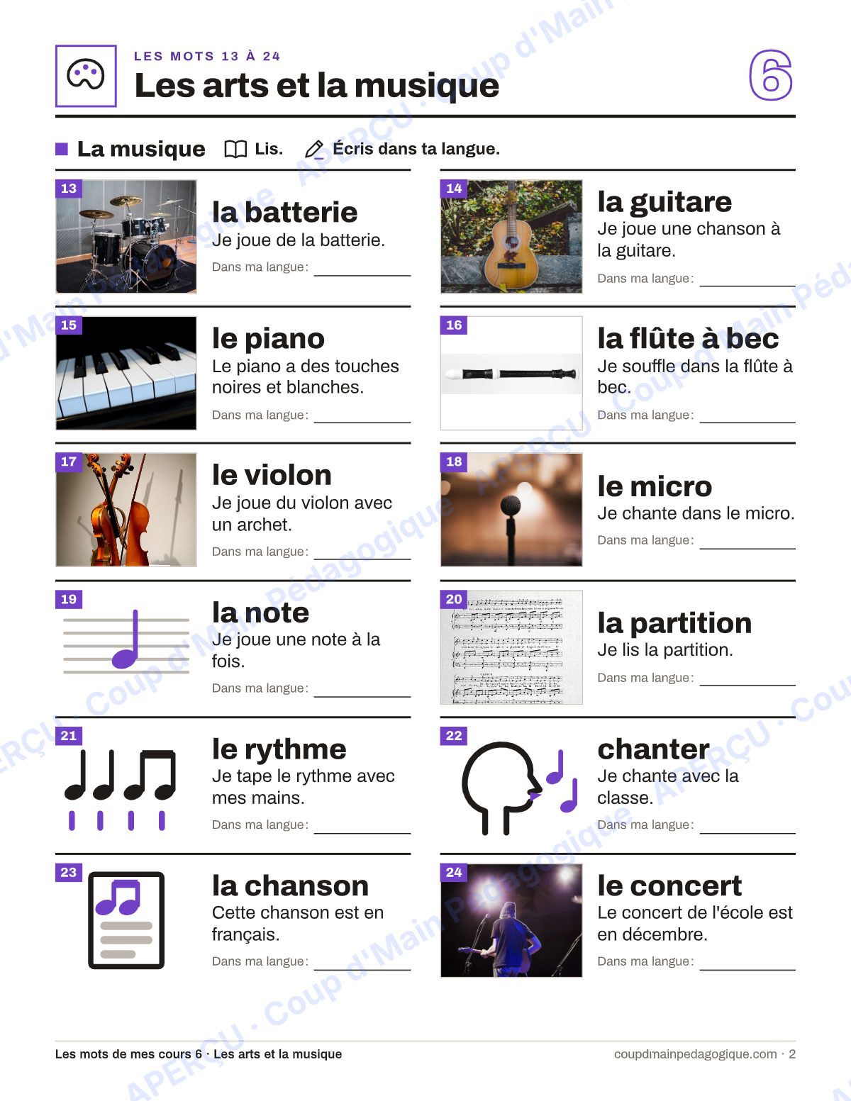 Page 2 — Lexique d'arts et musique — 7e-9e année, francisation