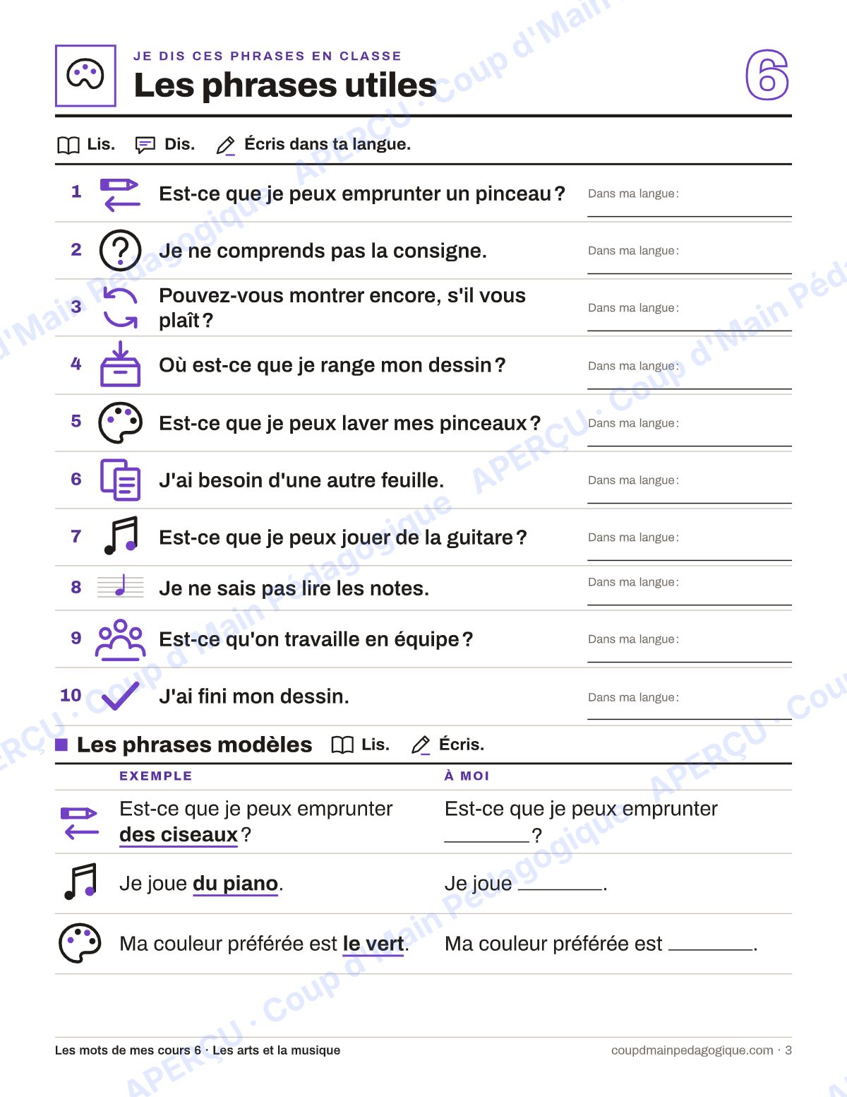 Page 3 — Lexique d'arts et musique — 7e-9e année, francisation