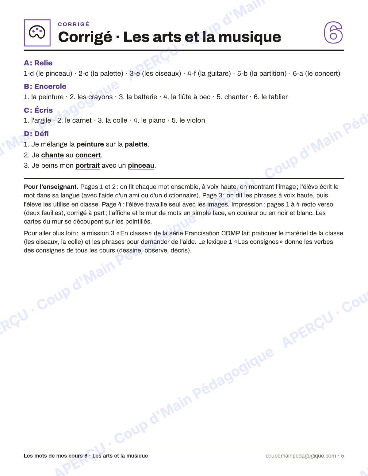 Page 5 — Lexique d'arts et musique — 7e-9e année, francisation