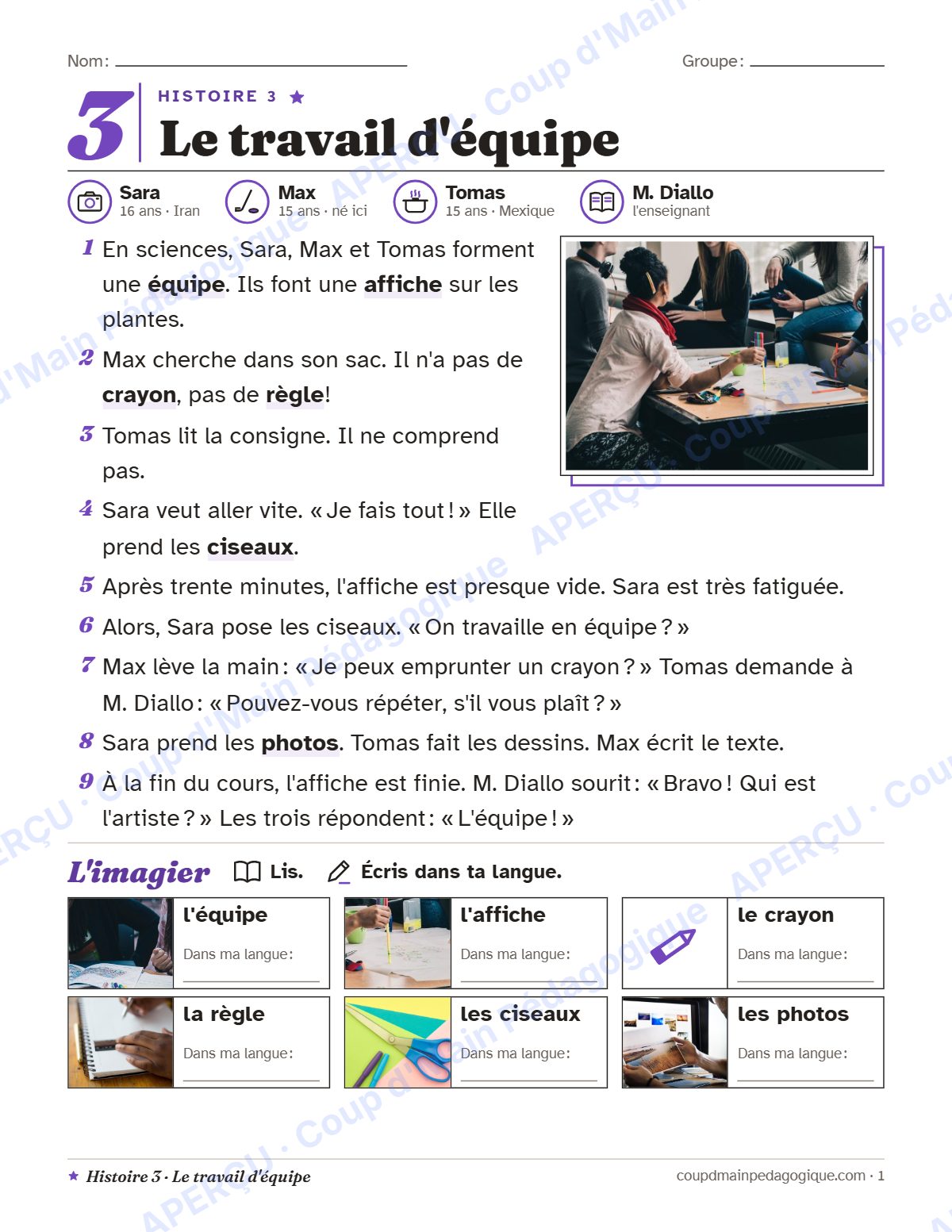Page 1 — Histoire 3 : le travail d'équipe — francisation