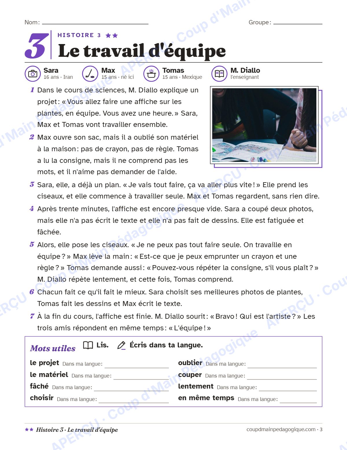 Page 3 — Histoire 3 : le travail d'équipe — francisation