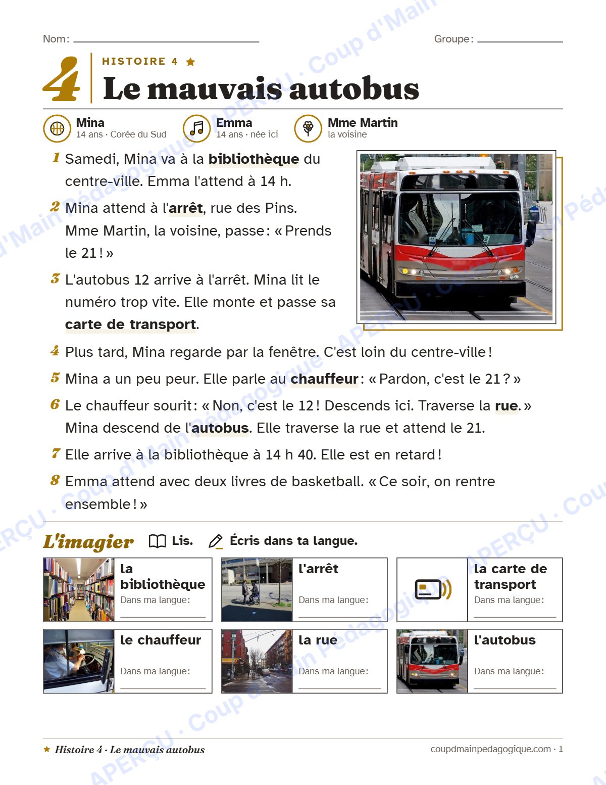 Page 1 — Histoire 4 : le mauvais autobus — francisation