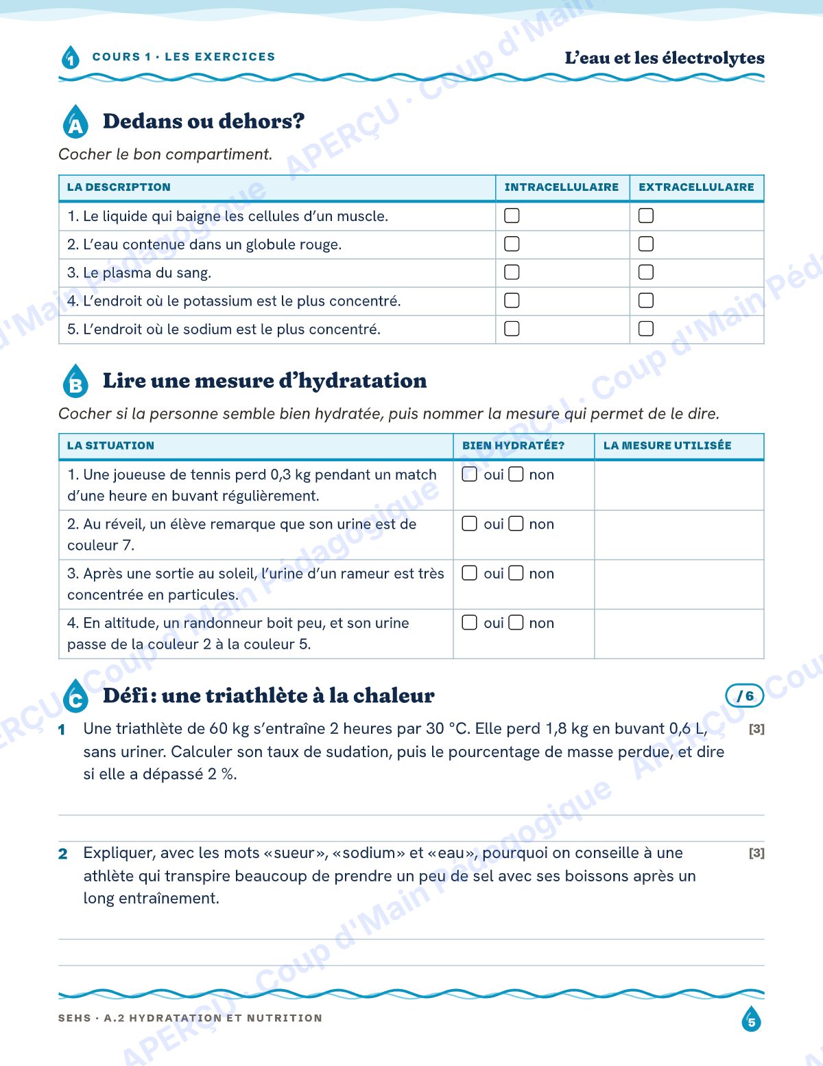 Page 5 — Hydratation et nutrition — 11e année, IB SEHS, unité