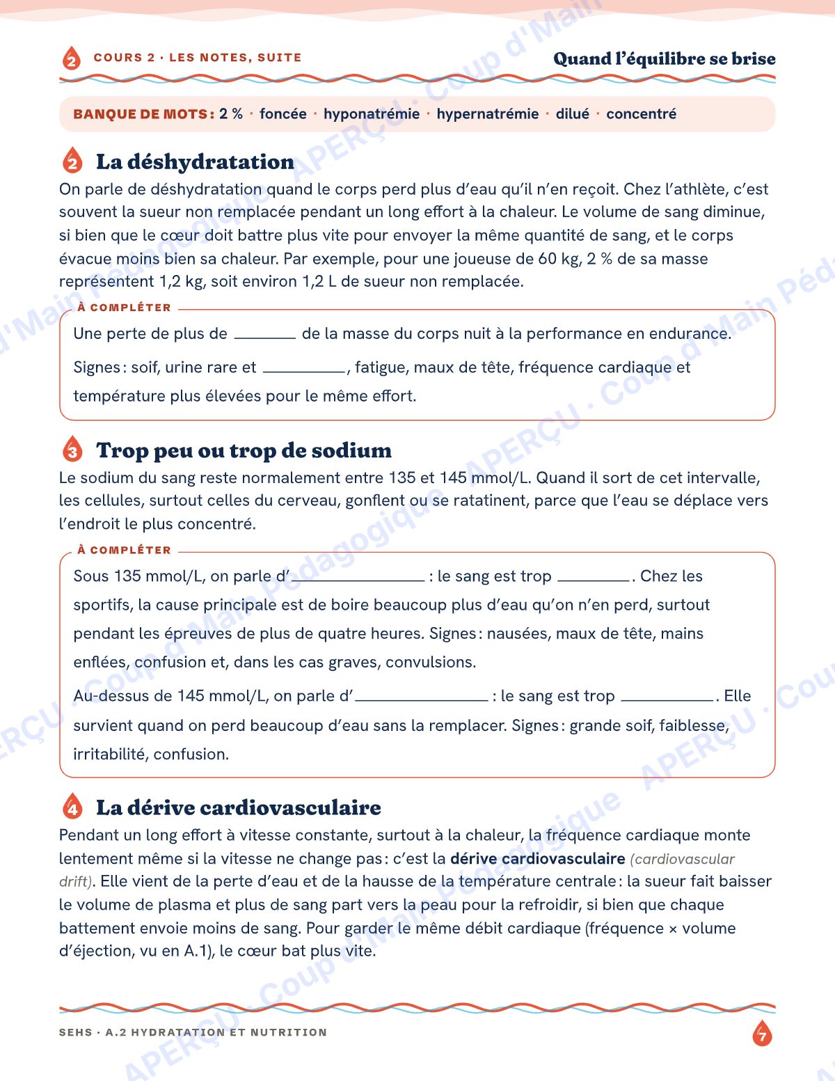 Page 7 — Hydratation et nutrition — 11e année, IB SEHS, unité