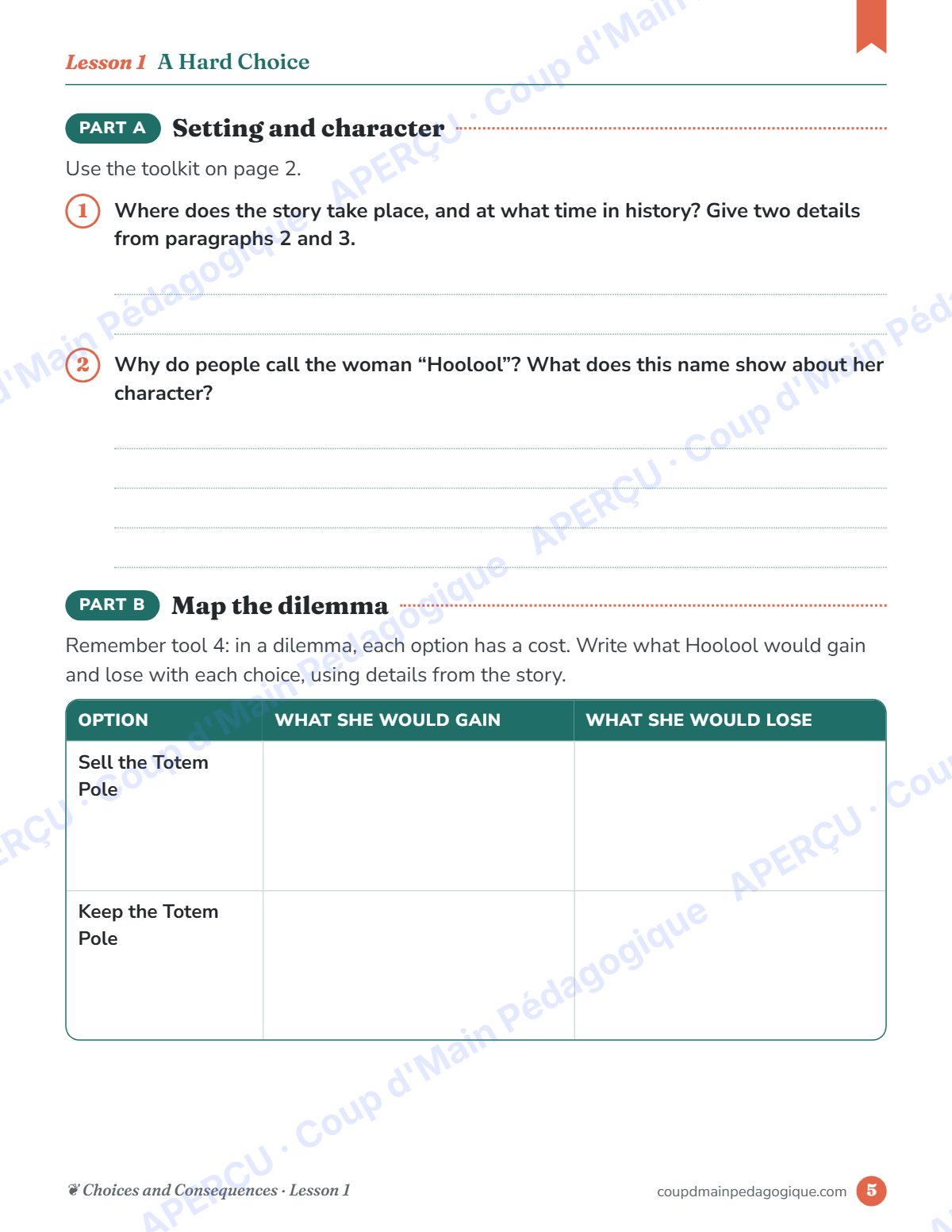 Page 5 — Choices and Consequences (EFP) — 10e année, suppléance