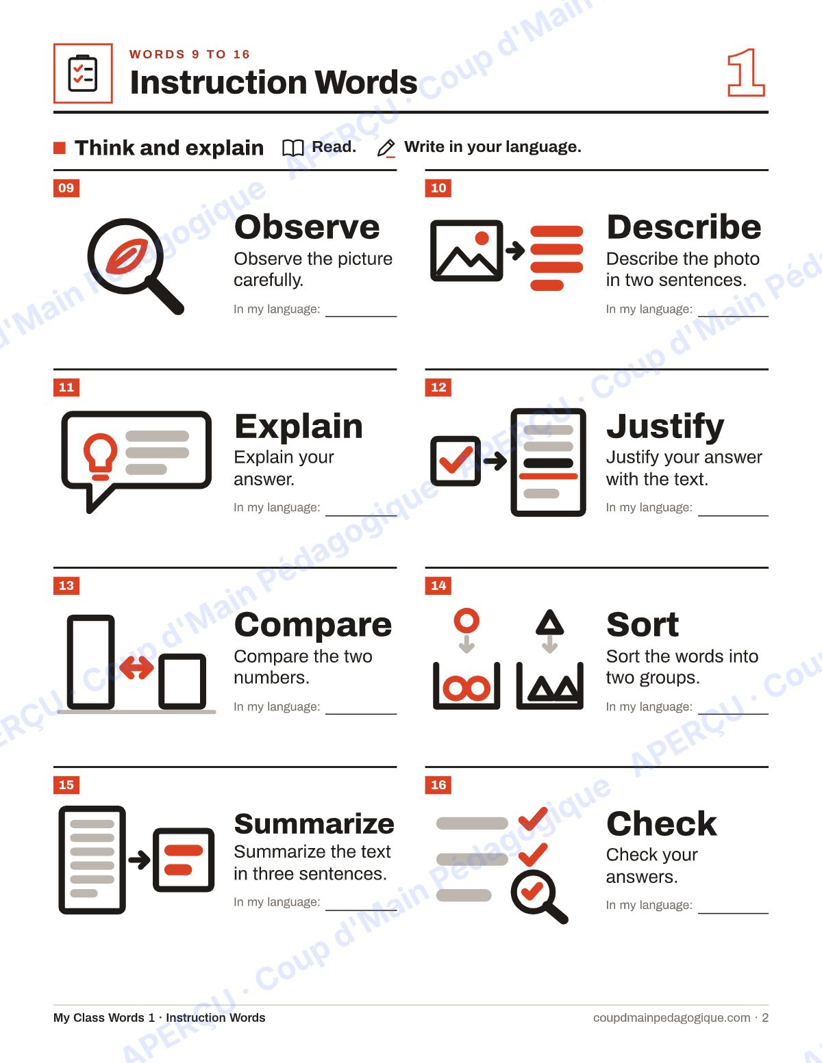 Page 3 — My Class Words — 7e-9e année, anglais, 6 lexiques