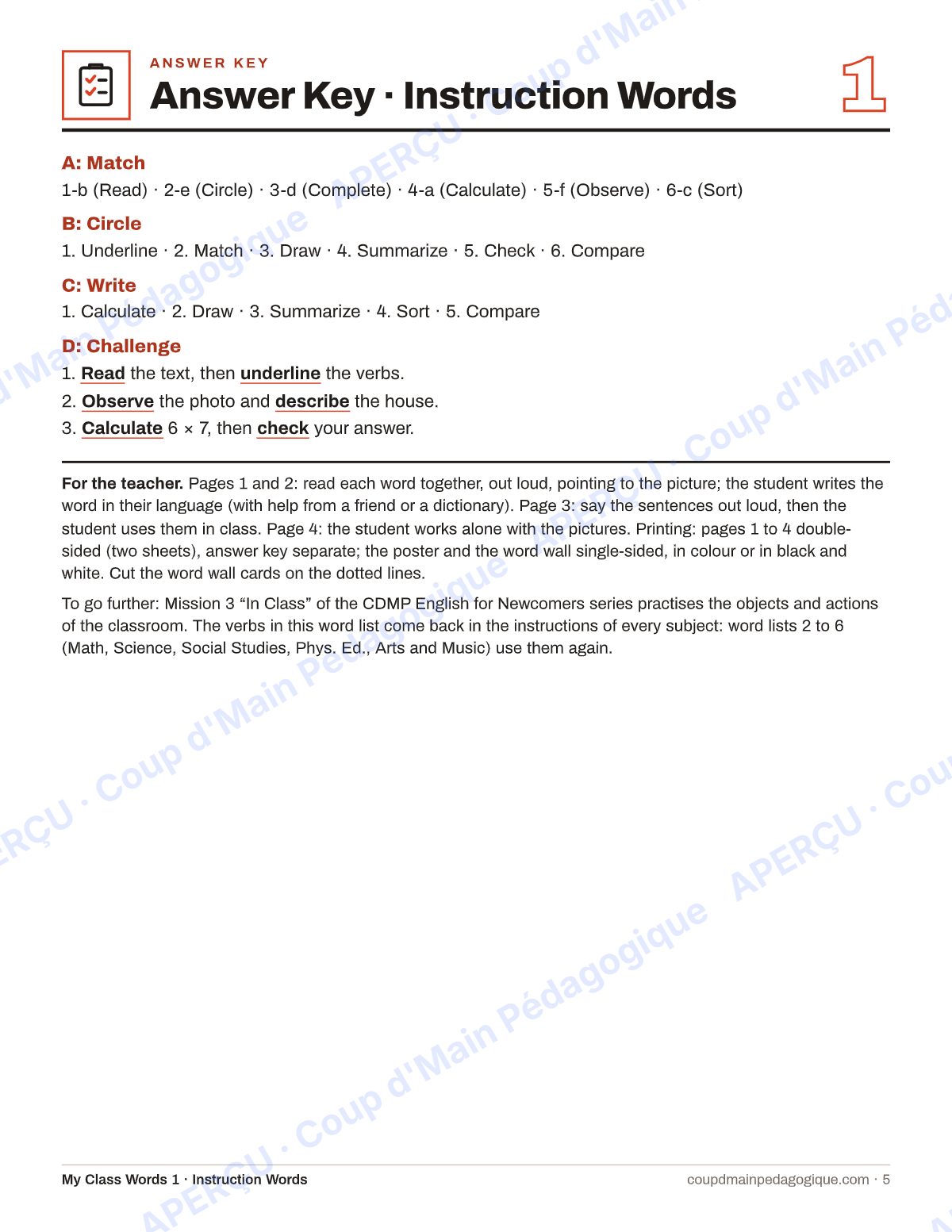 Page 6 — My Class Words — 7e-9e année, anglais, 6 lexiques