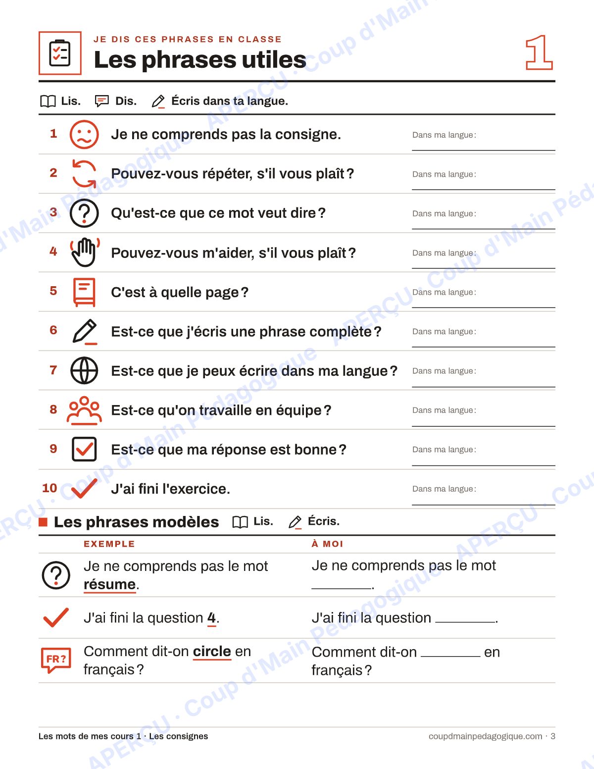 Page 4 — Les mots de mes cours — 7e-9e année, collection complète