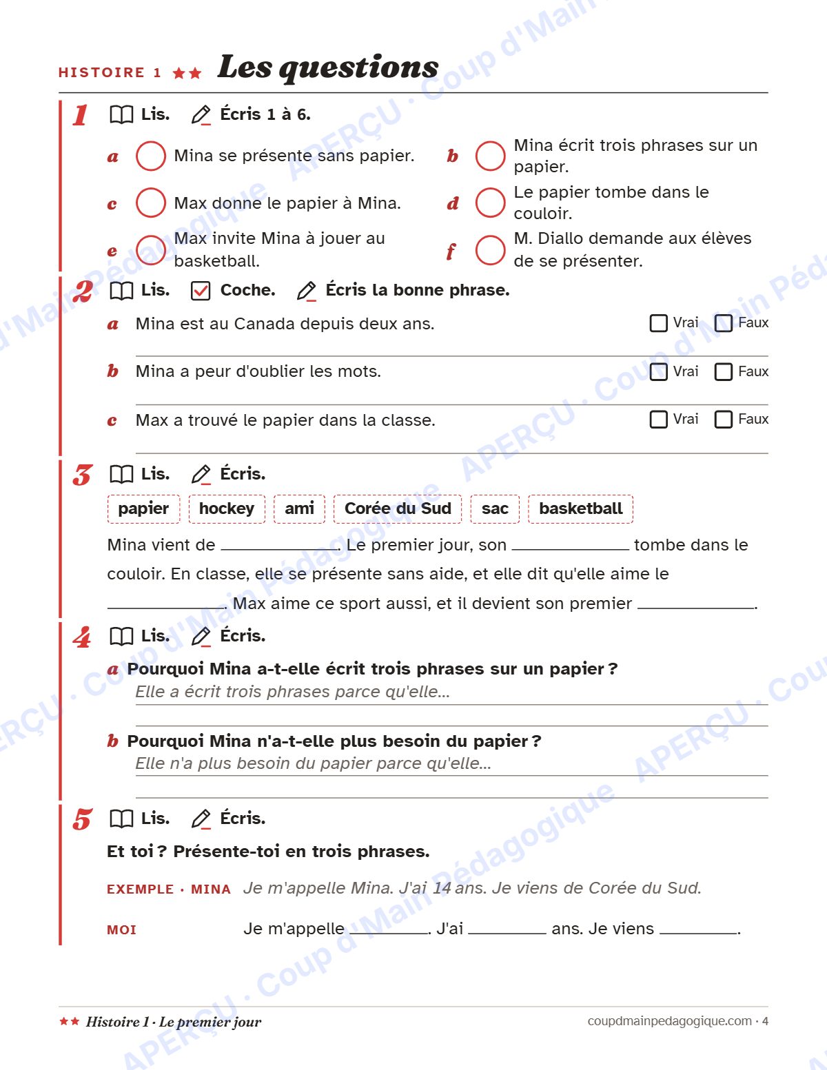 Page 5 — Les 8 histoires courtes — 7e-9e année, francisation