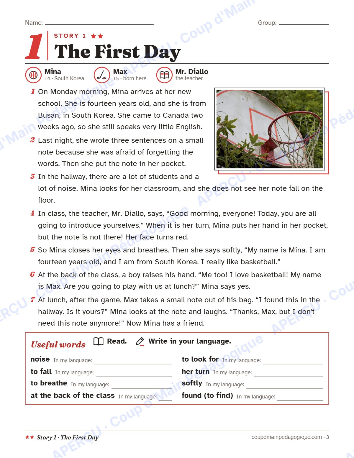 Page 4 — Short Stories, les 8 histoires — 7e-9e année, anglais