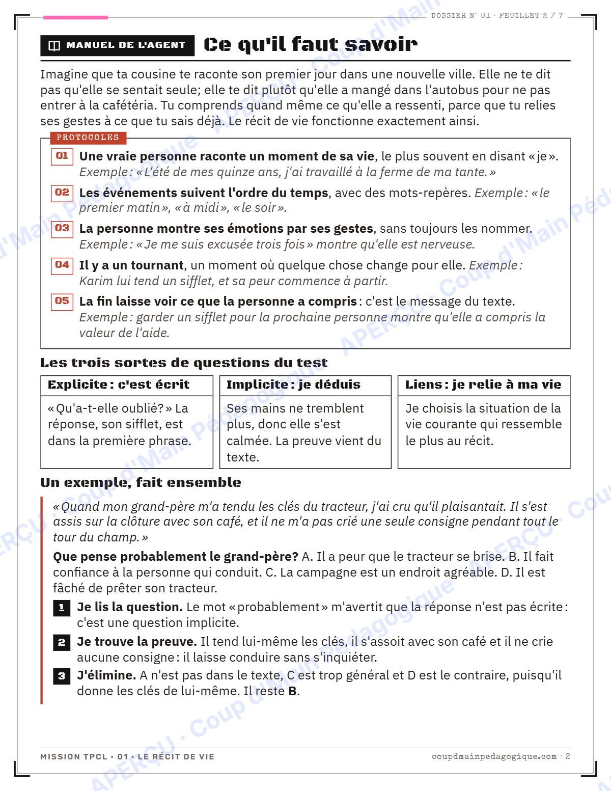 Page 2 — Mission TPCL 1 : le récit de vie — 10e année