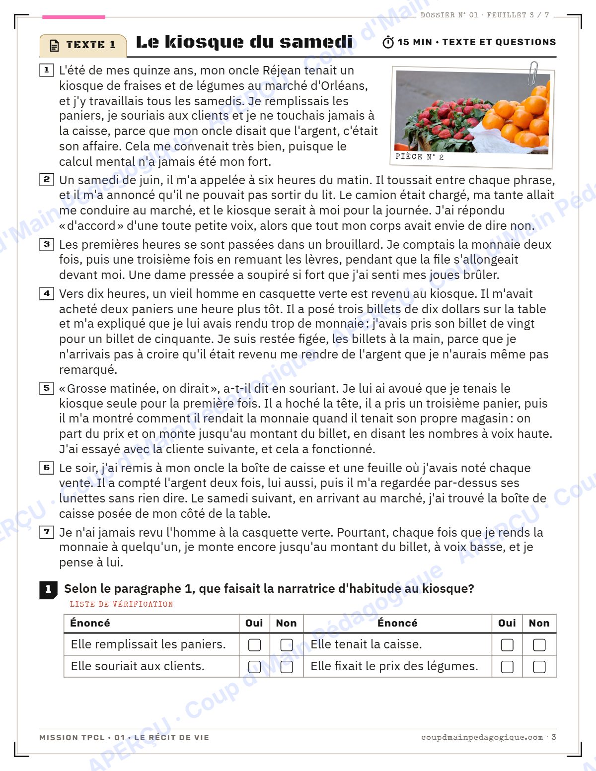 Page 3 — Mission TPCL 1 : le récit de vie — 10e année