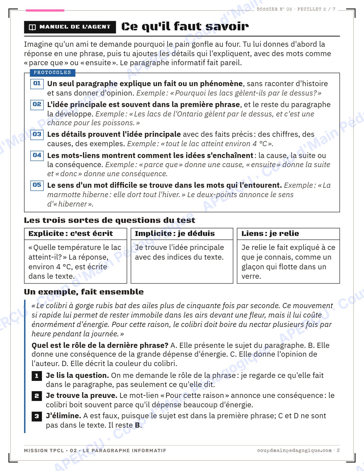 Page 2 — Mission TPCL 2 : le paragraphe informatif — 10e année