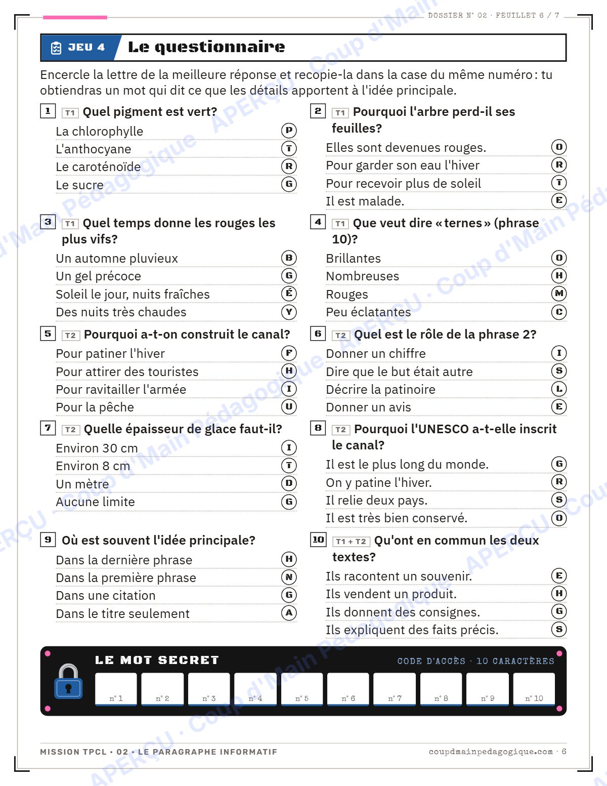 Page 6 — Mission TPCL 2 : le paragraphe informatif — 10e année