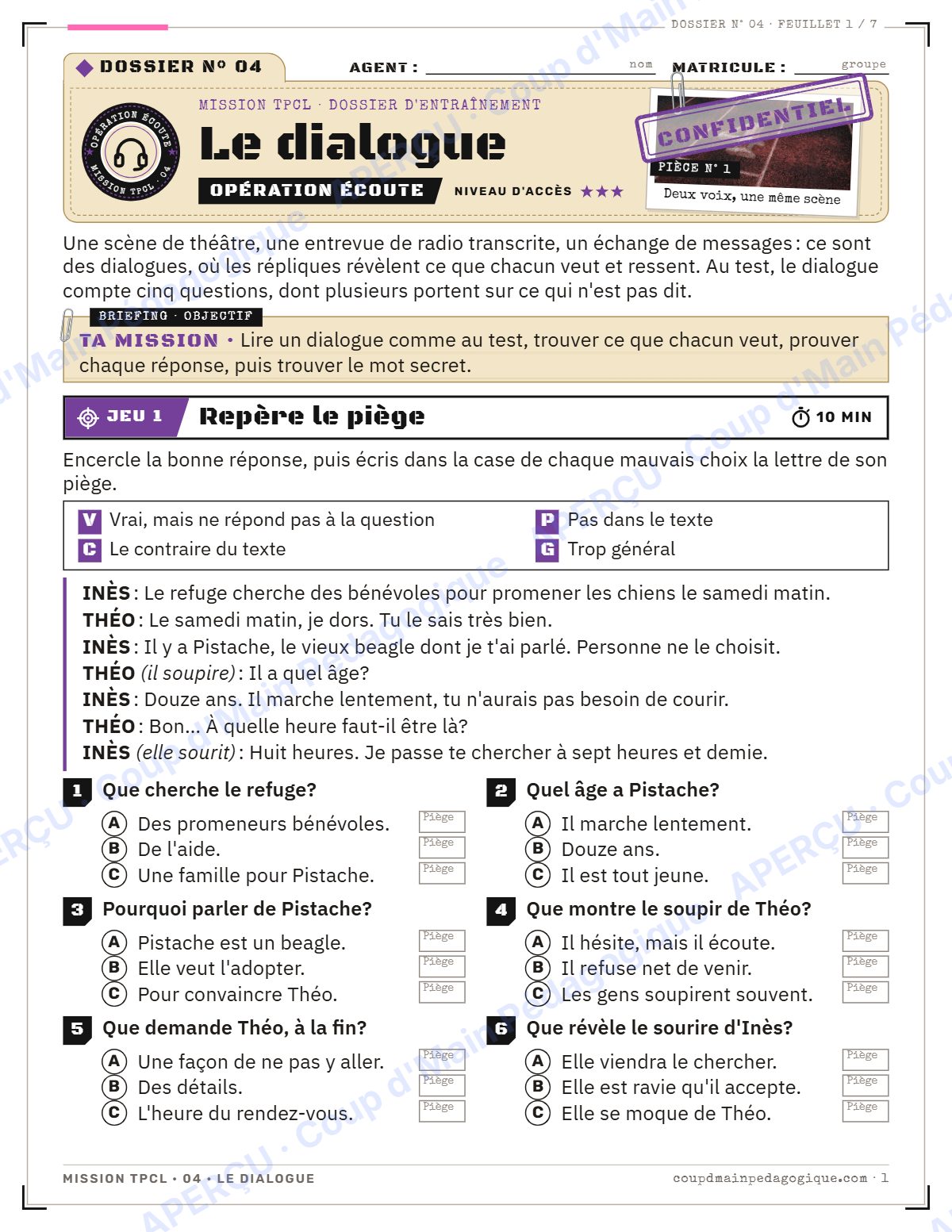 Page 1 — Mission TPCL 4 : le dialogue — 10e année